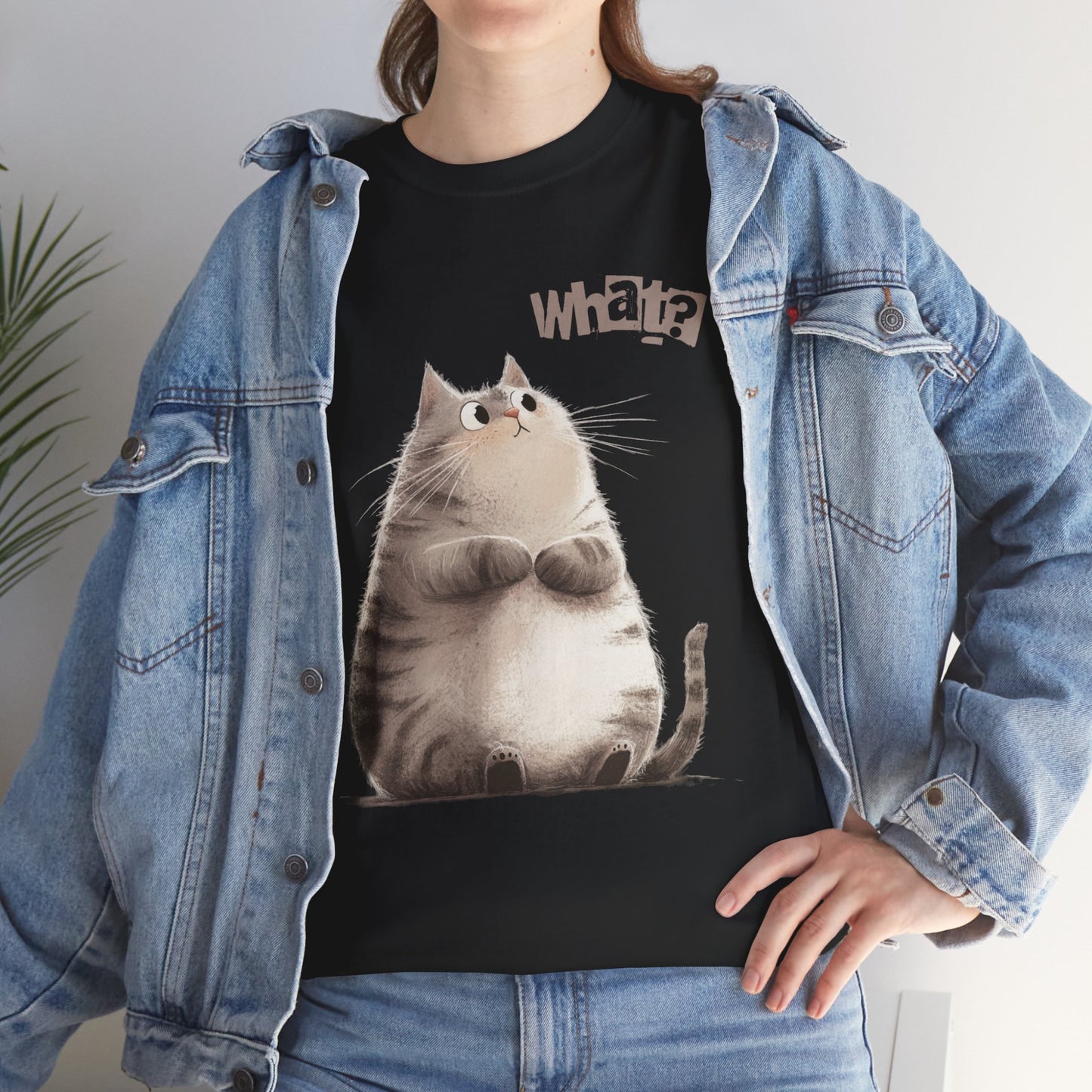 Cat Thinking “What?” - Cute Cat Graphic Design | Unisex Heavy Cotton Tee