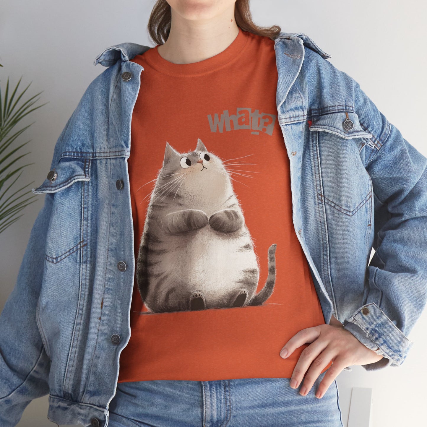 Cat Thinking “What?” - Cute Cat Graphic Design | Unisex Heavy Cotton Tee
