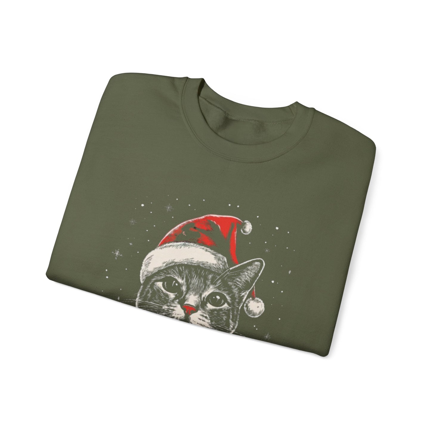 Cute Cat Play Snow Winter Christmas Design | Crewneck Sweatshirt