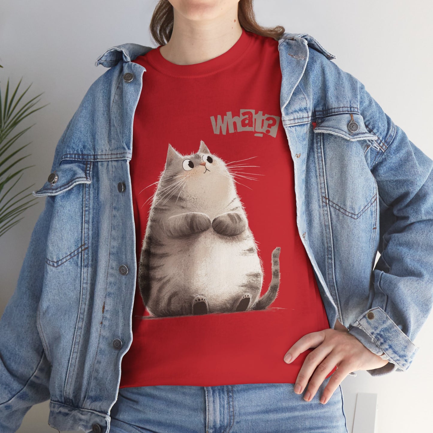 Cat Thinking “What?” - Cute Cat Graphic Design | Unisex Heavy Cotton Tee
