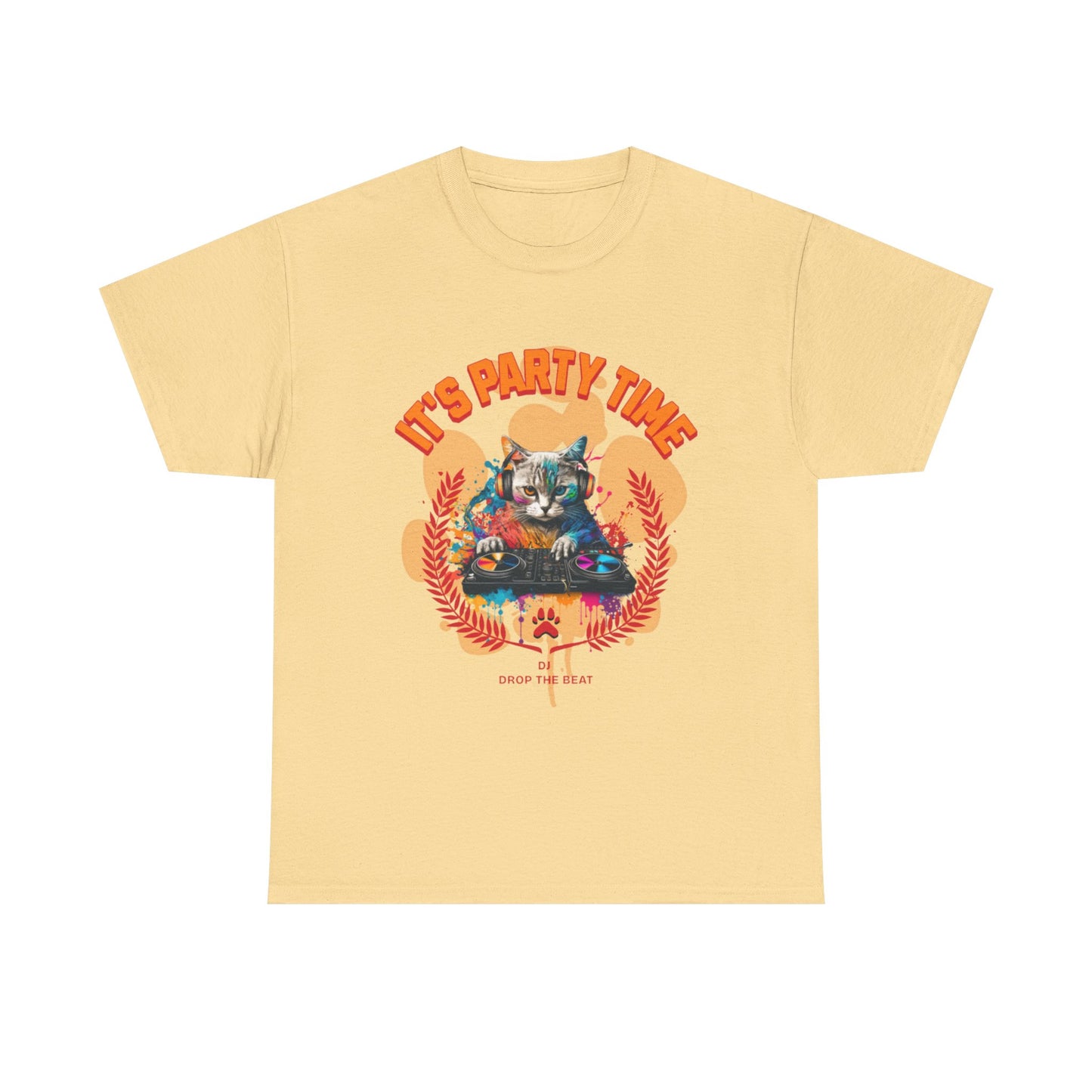 Cat DJ Tee Shirt - it’s Party Time Unisex Heavy Cotton Tee
