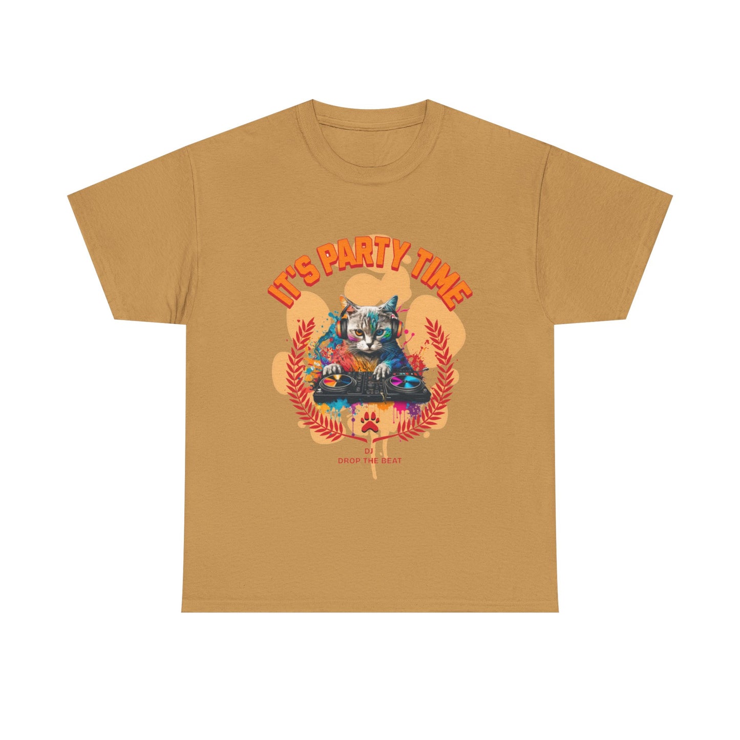 Cat DJ Tee Shirt - it’s Party Time Unisex Heavy Cotton Tee