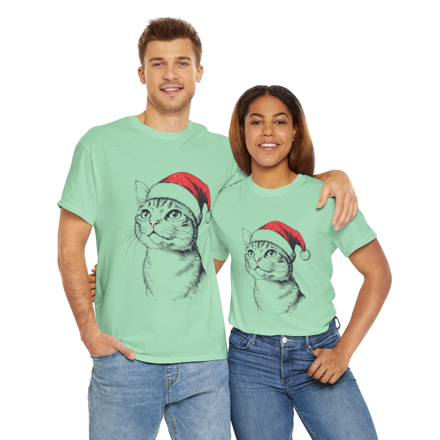 Christmas Cat Tee - Unisex Heavy Cotton Tee