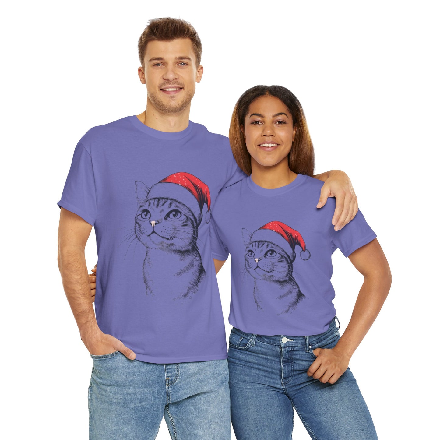 Christmas Cat Tee - Unisex Heavy Cotton Tee
