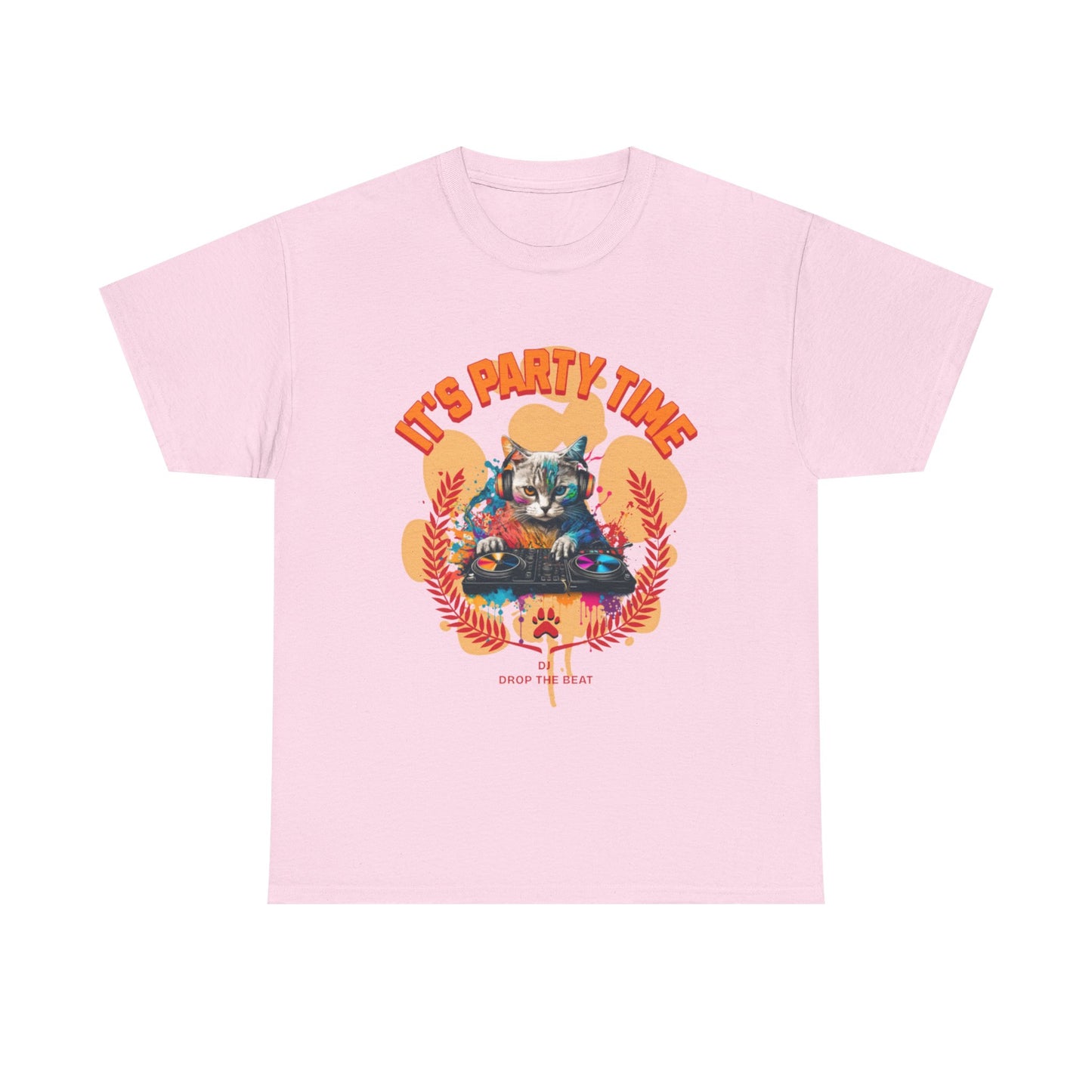 Cat DJ Tee Shirt - it’s Party Time Unisex Heavy Cotton Tee