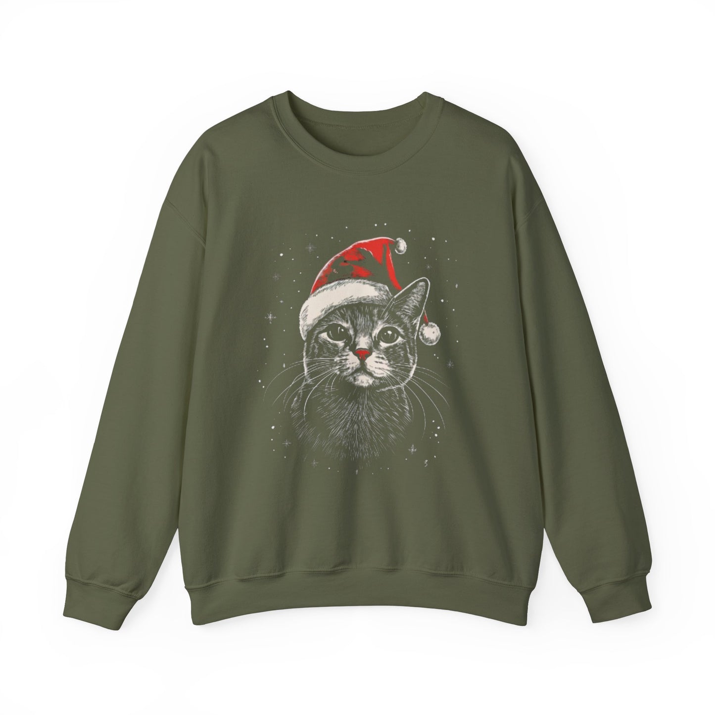 Cute Cat Play Snow Winter Christmas Design | Crewneck Sweatshirt