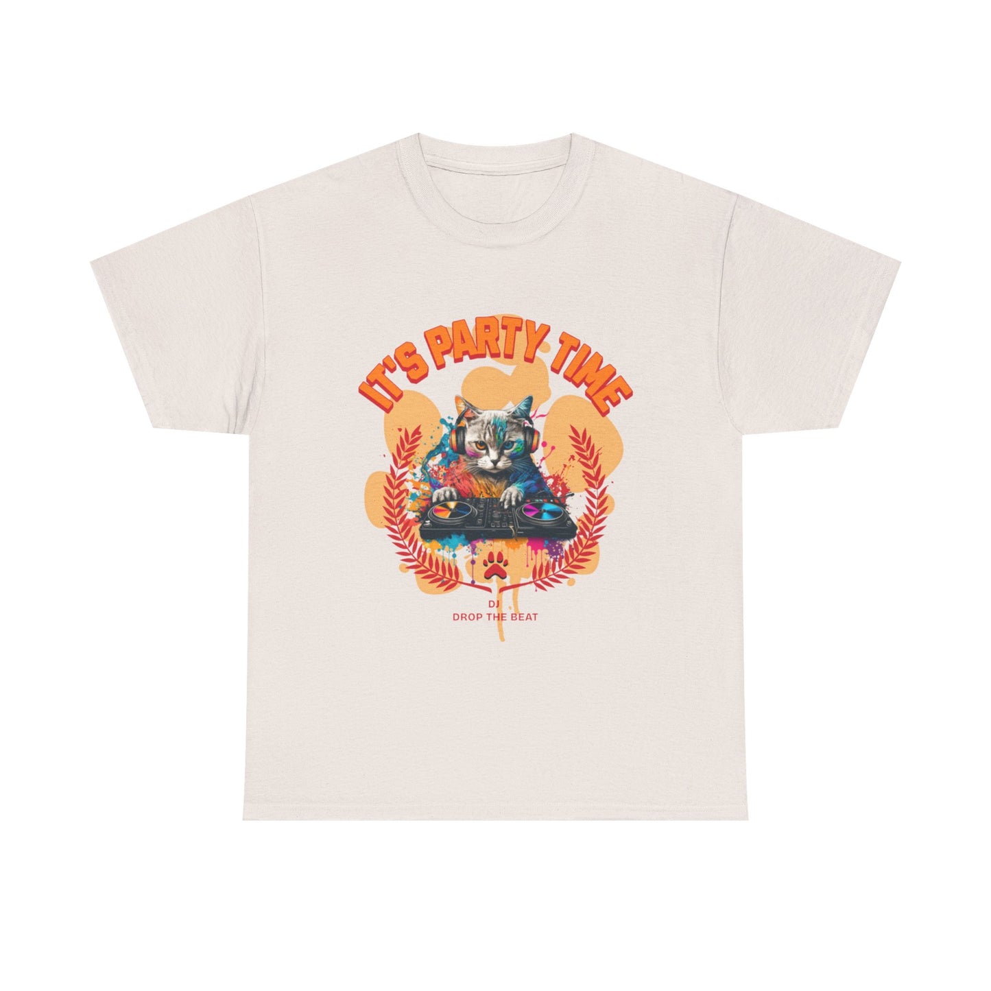 Cat DJ Tee Shirt - it’s Party Time Unisex Heavy Cotton Tee