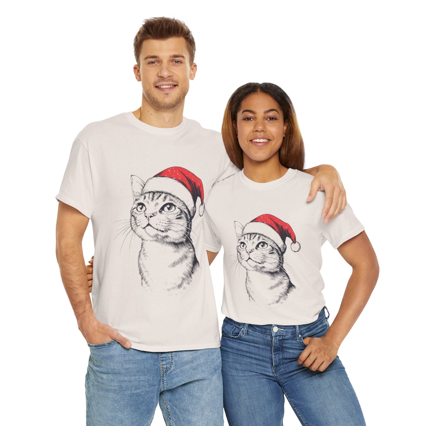 Christmas Cat Tee - Unisex Heavy Cotton Tee