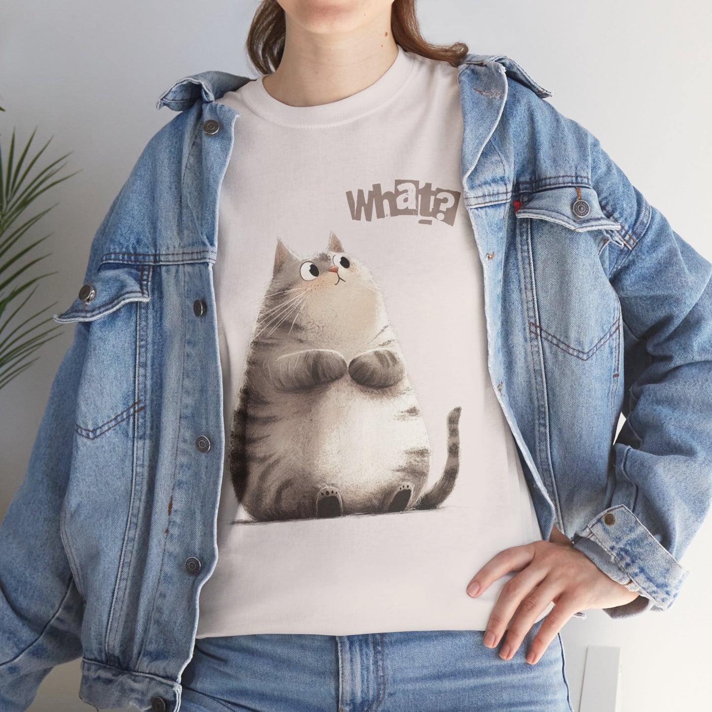 Cat Thinking “What?” - Cute Cat Graphic Design | Unisex Heavy Cotton Tee