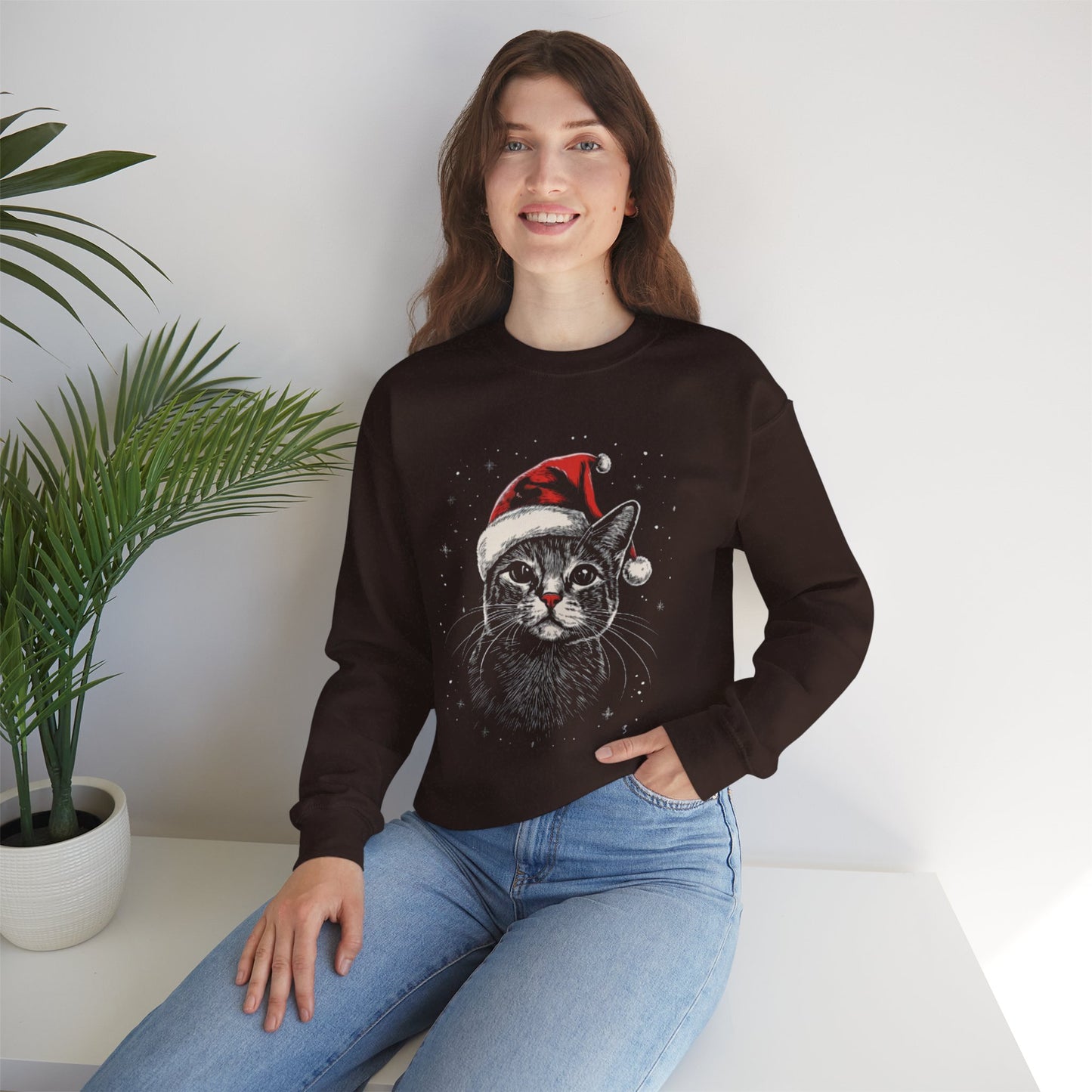 Cute Cat Play Snow Winter Christmas Design | Crewneck Sweatshirt