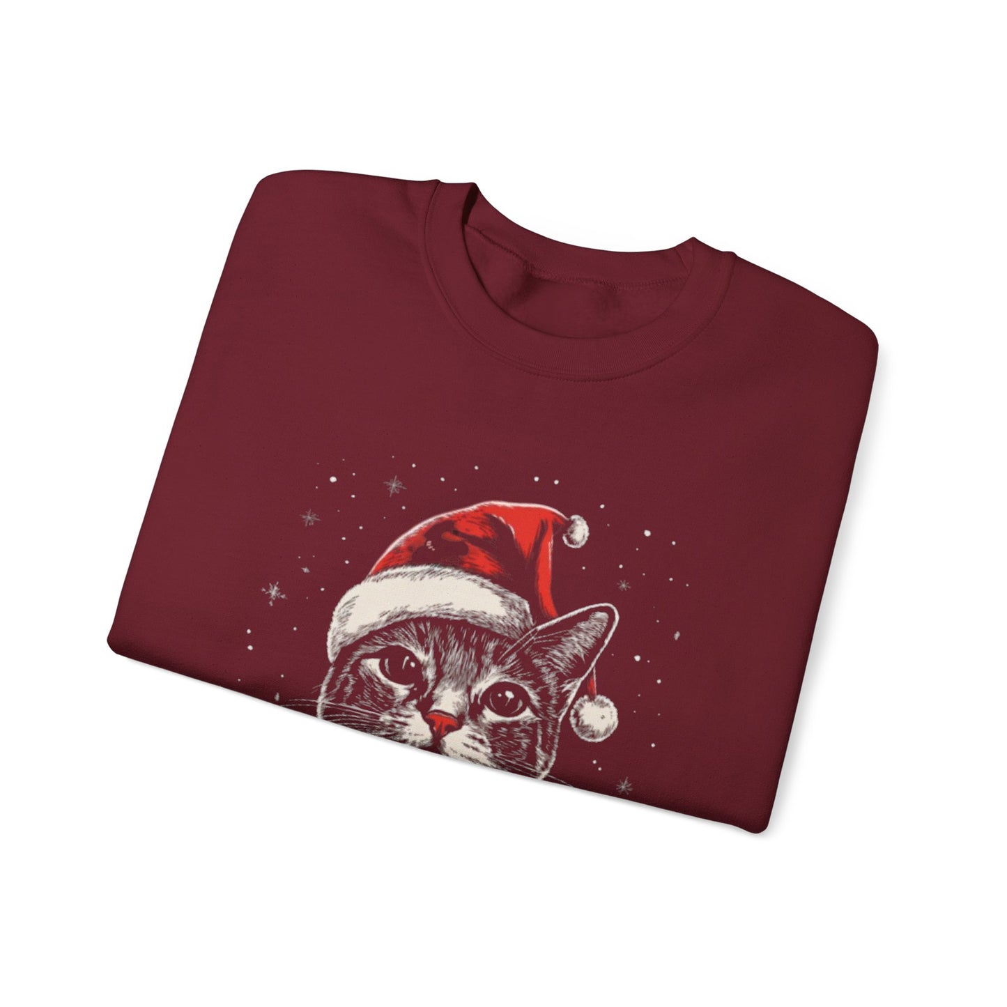 Cute Cat Play Snow Winter Christmas Design | Crewneck Sweatshirt