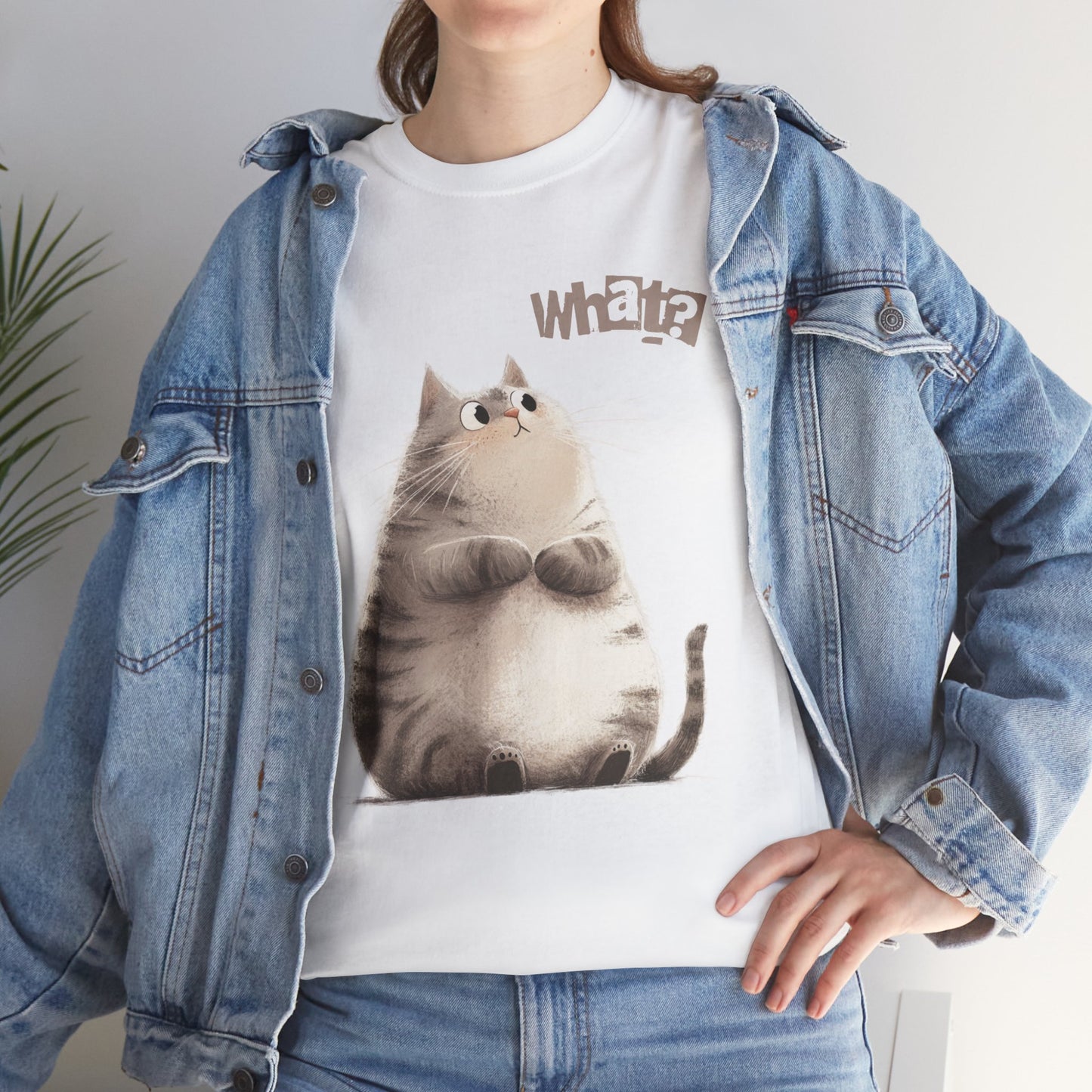 Cat Thinking “What?” - Cute Cat Graphic Design | Unisex Heavy Cotton Tee