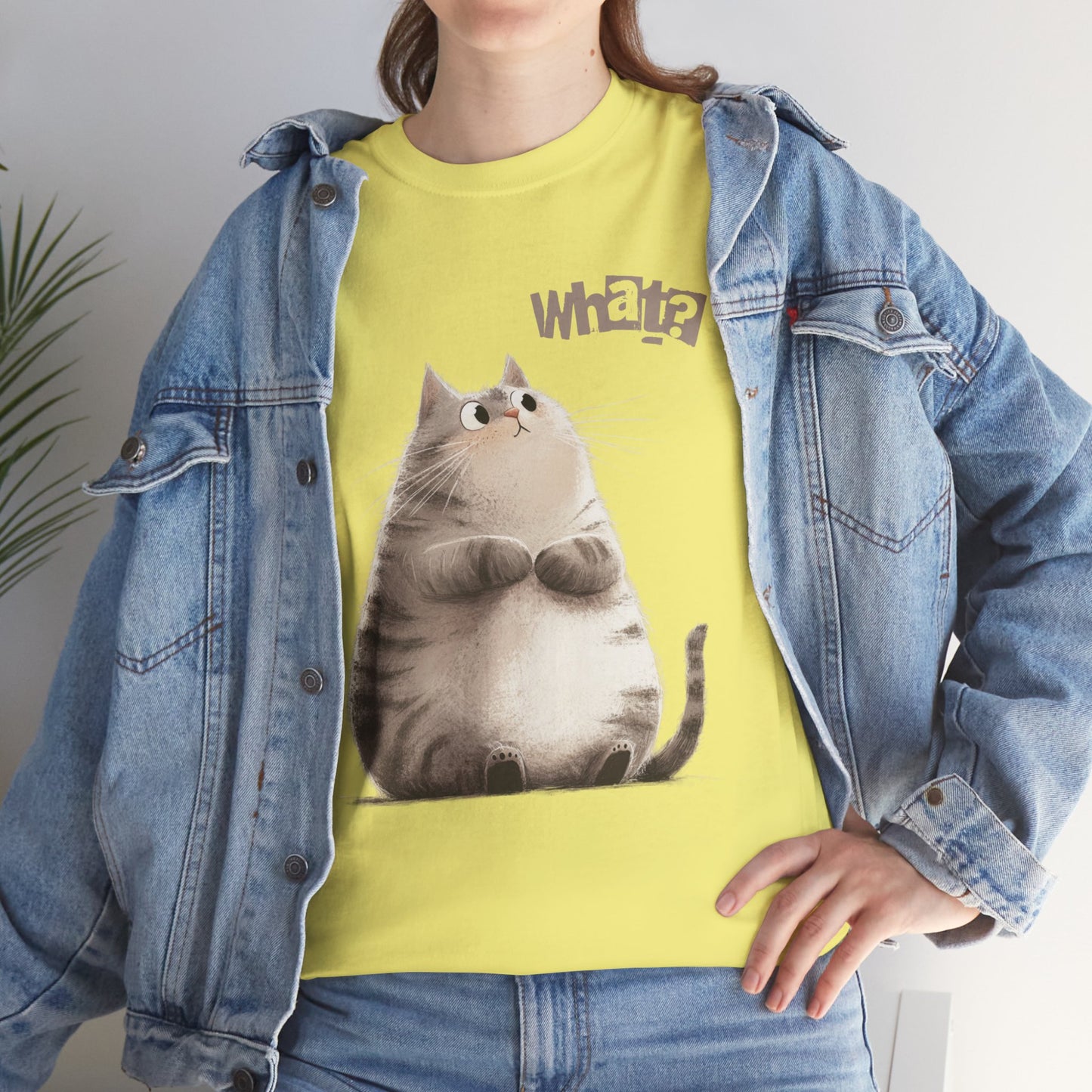 Cat Thinking “What?” - Cute Cat Graphic Design | Unisex Heavy Cotton Tee