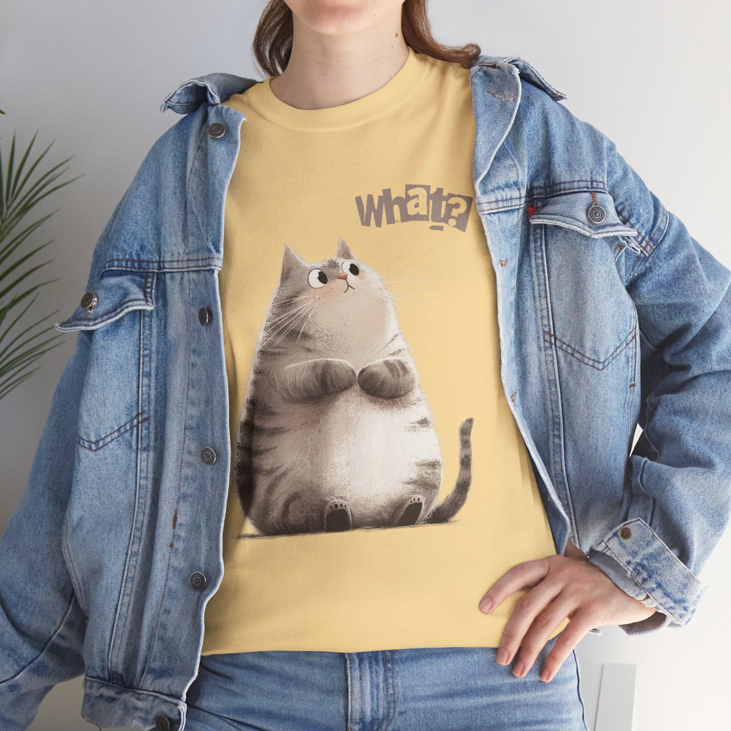 Cat Thinking “What?” - Cute Cat Graphic Design | Unisex Heavy Cotton Tee