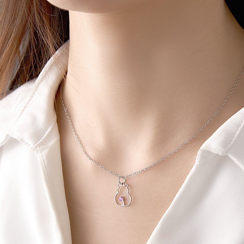 Custom Cat Necklace with Birthstone Necklace Birthday Anniversary Gift for Pet Lover