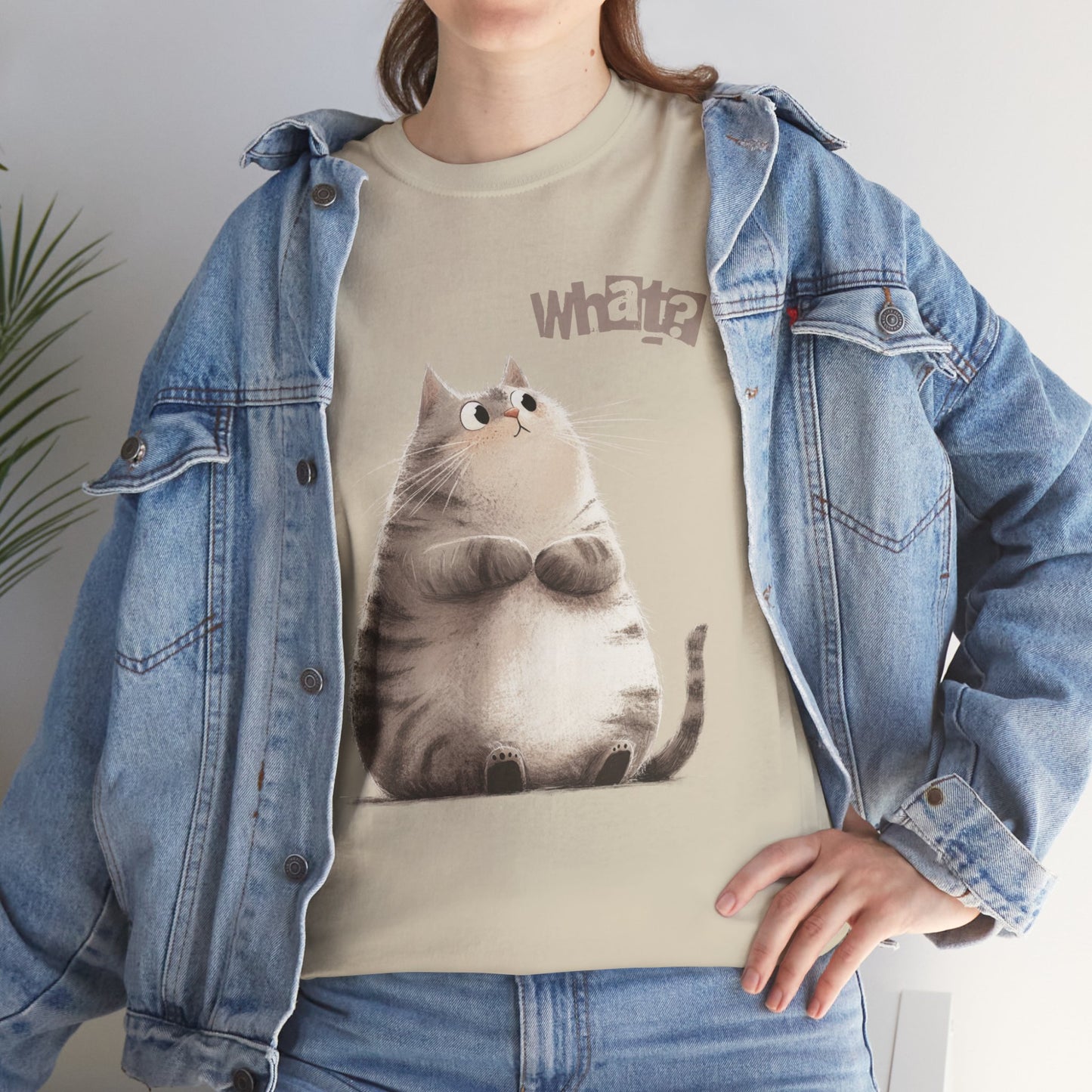 Cat Thinking “What?” - Cute Cat Graphic Design | Unisex Heavy Cotton Tee