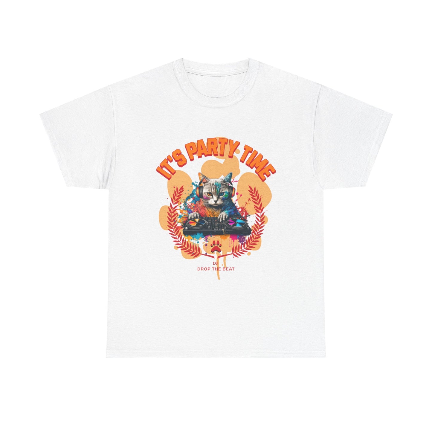 Cat DJ Tee Shirt - it’s Party Time Unisex Heavy Cotton Tee