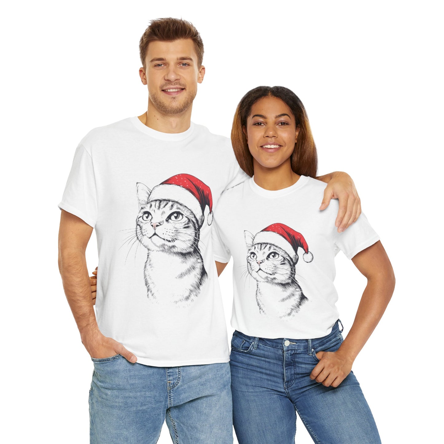 Christmas Cat Tee - Unisex Heavy Cotton Tee