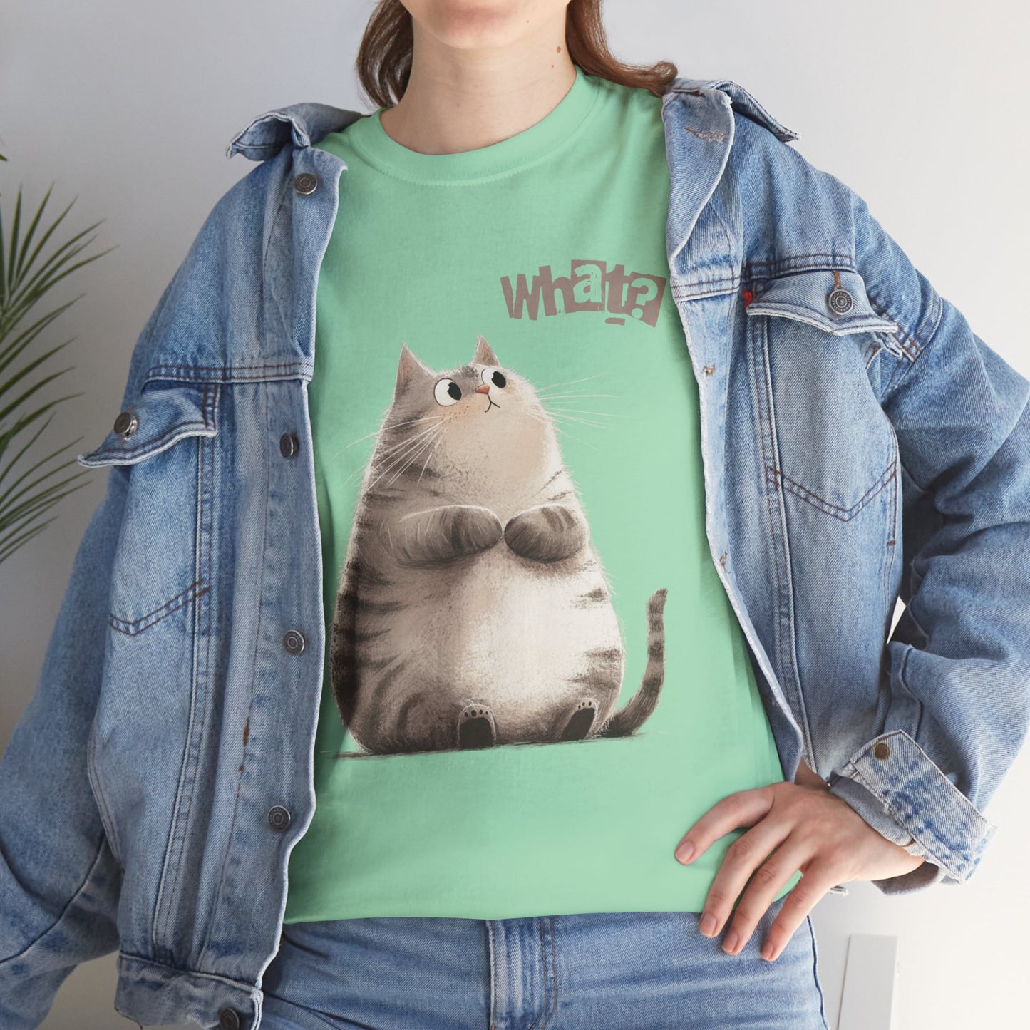 Cat Thinking “What?” - Cute Cat Graphic Design | Unisex Heavy Cotton Tee