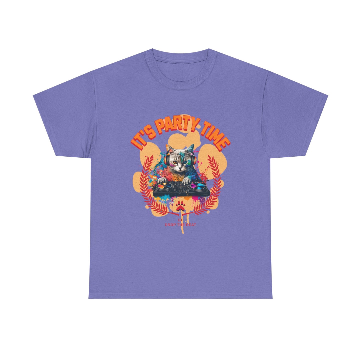 Cat DJ Tee Shirt - it’s Party Time Unisex Heavy Cotton Tee