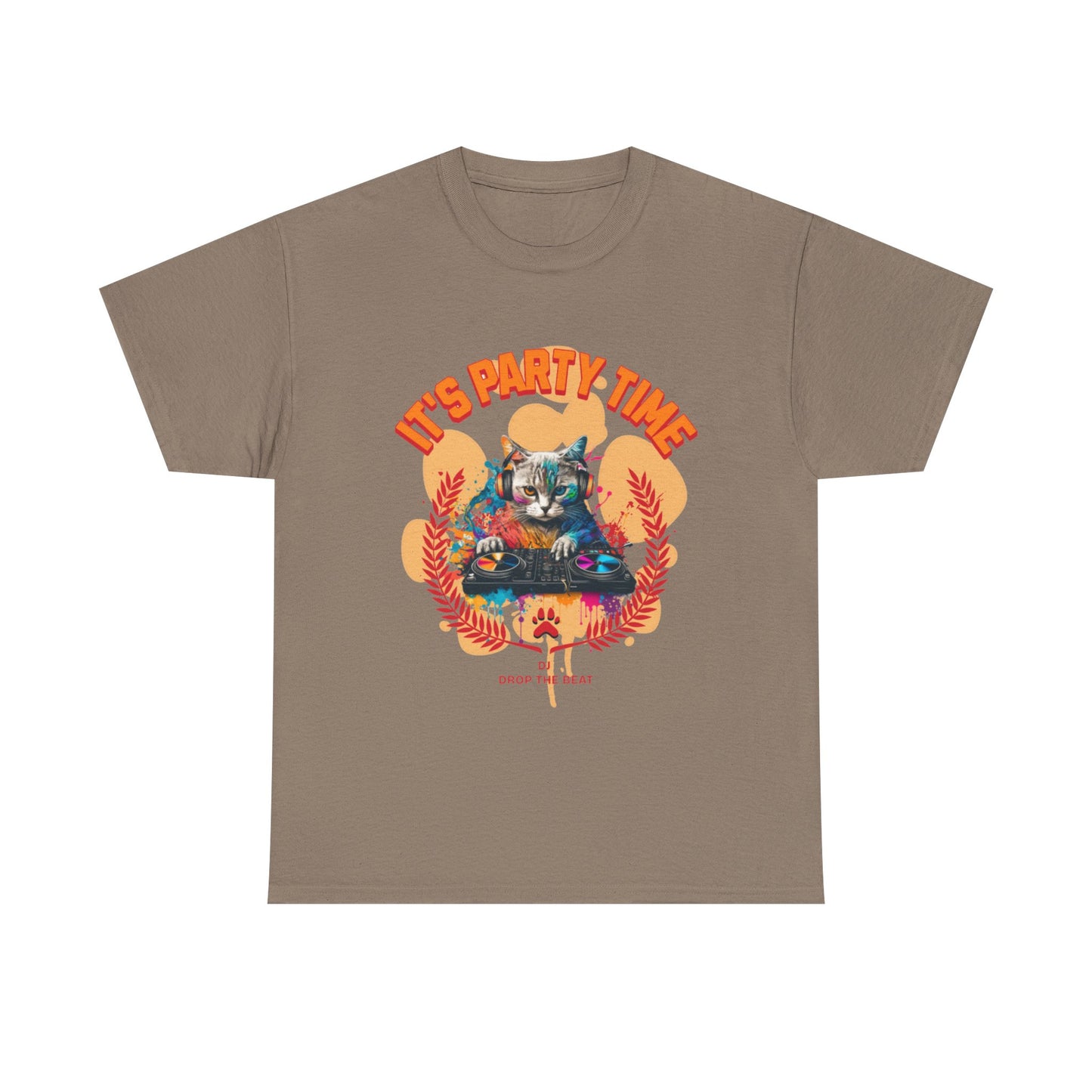 Cat DJ Tee Shirt - it’s Party Time Unisex Heavy Cotton Tee
