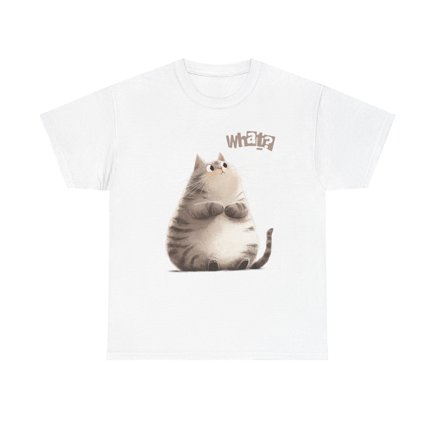 Cat Thinking “What?” - Cute Cat Graphic Design | Unisex Heavy Cotton Tee