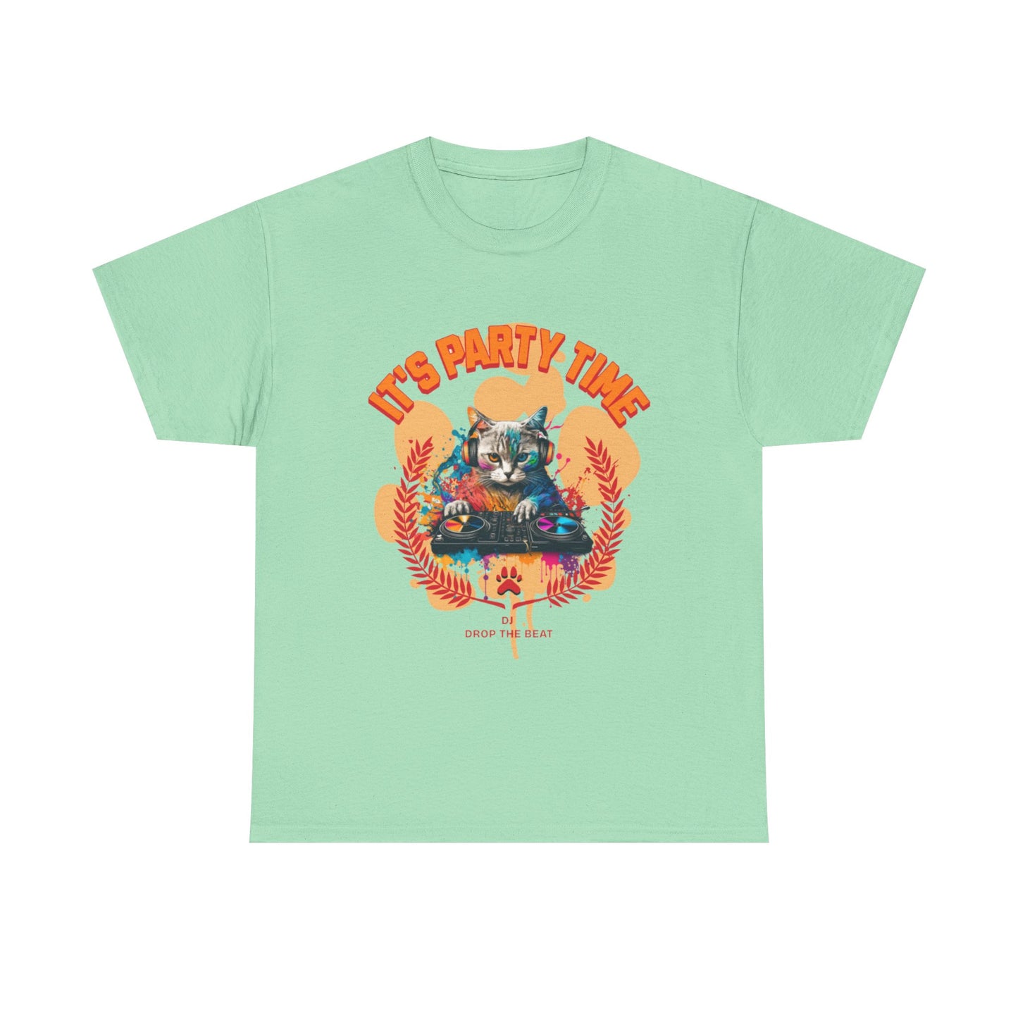 Cat DJ Tee Shirt - it’s Party Time Unisex Heavy Cotton Tee