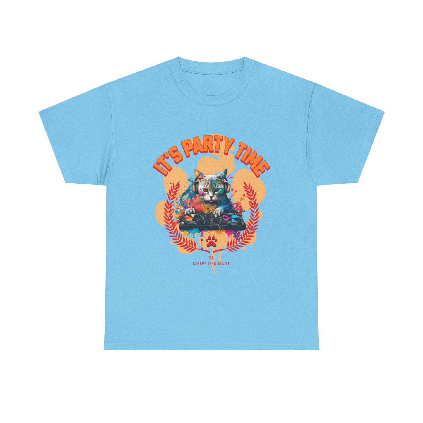 Cat DJ Tee Shirt - it’s Party Time Unisex Heavy Cotton Tee