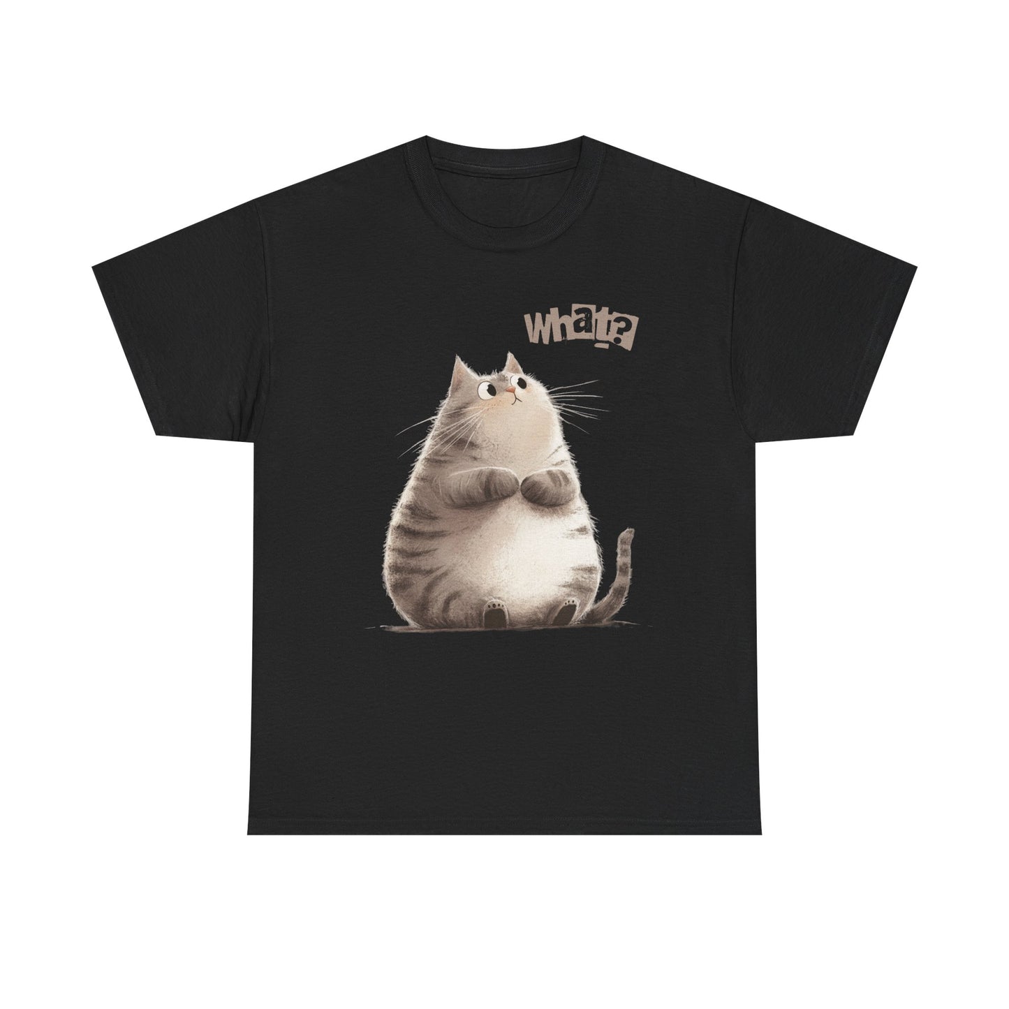 Cat Thinking “What?” - Cute Cat Graphic Design | Unisex Heavy Cotton Tee