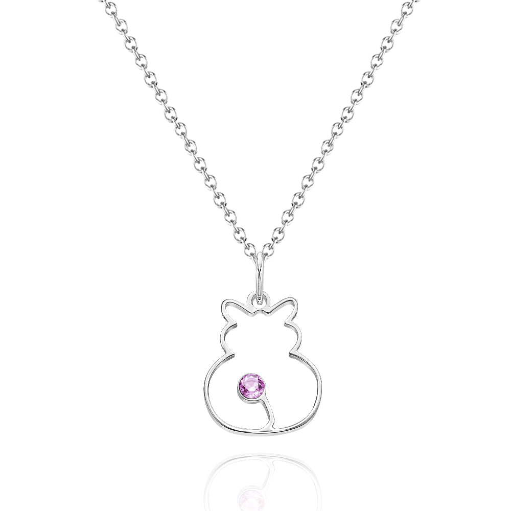 Custom Cat Necklace with Birthstone Necklace Birthday Anniversary Gift for Pet Lover