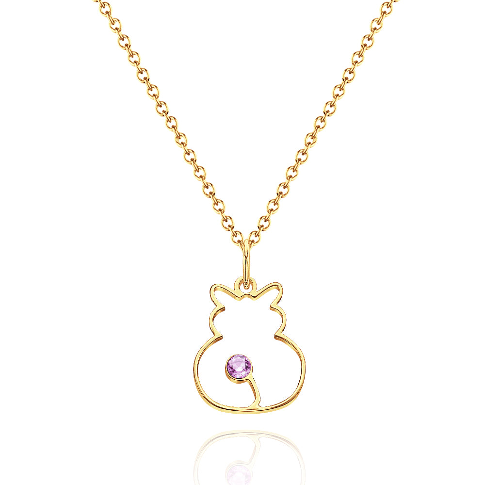 Custom Cat Necklace with Birthstone Necklace Birthday Anniversary Gift for Pet Lover