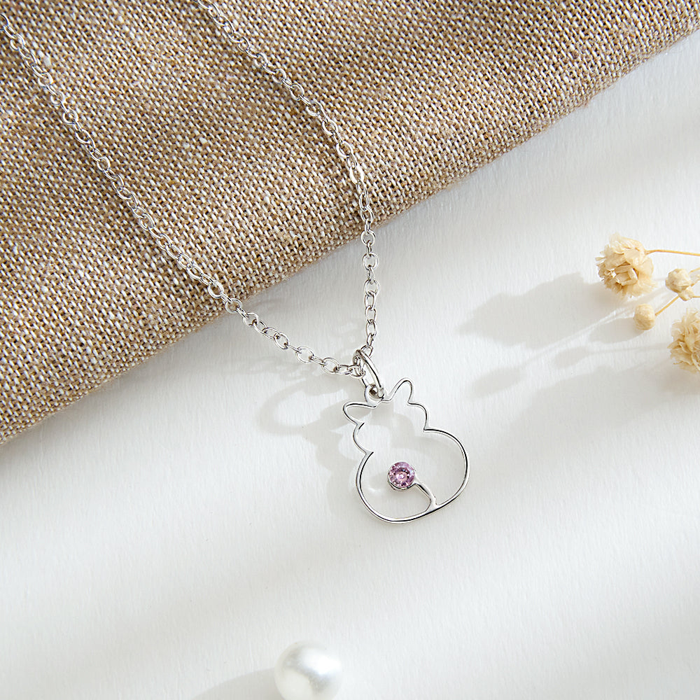 Custom Cat Necklace with Birthstone Necklace Birthday Anniversary Gift for Pet Lover