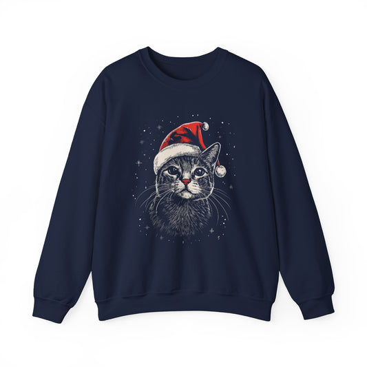Cute Cat Play Snow Winter Christmas Design | Crewneck Sweatshirt